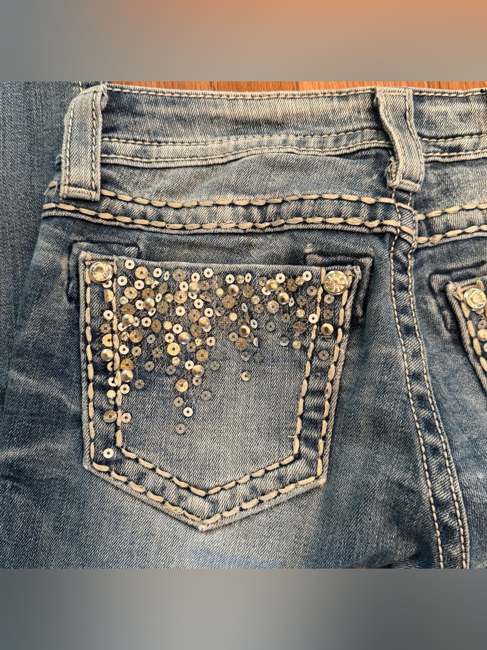 Miss Me Skinny Blue Jeans Sequins Women Size 25 Embleished - Picture 7 of 8
